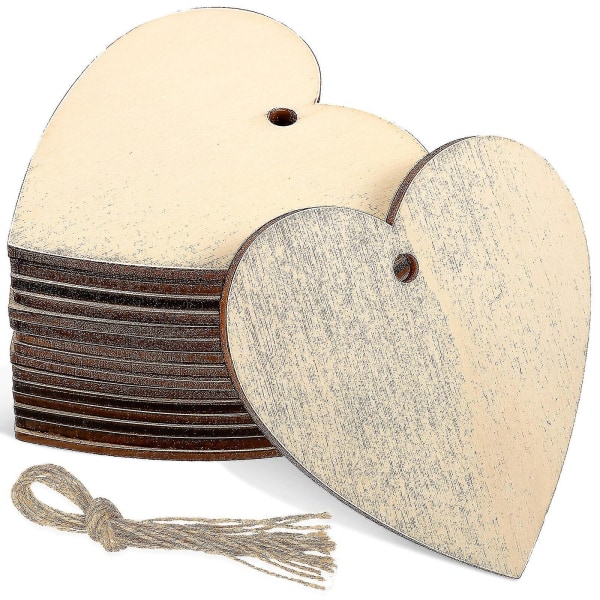 50pcs Wooden Hearts Paintable Wood Cutouts Unfinished Wood Heart Crafts Hanging Pendants With Ropes