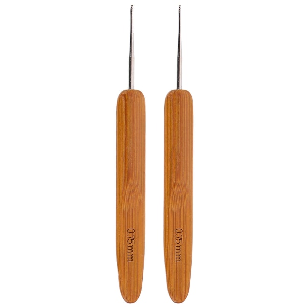 2 strikkepinnesett i bambus, karboniserte ensidige heklenåler (0,5 mm+0,75 mm) (13,00X1,50X0,50CM, som vist på bildet)