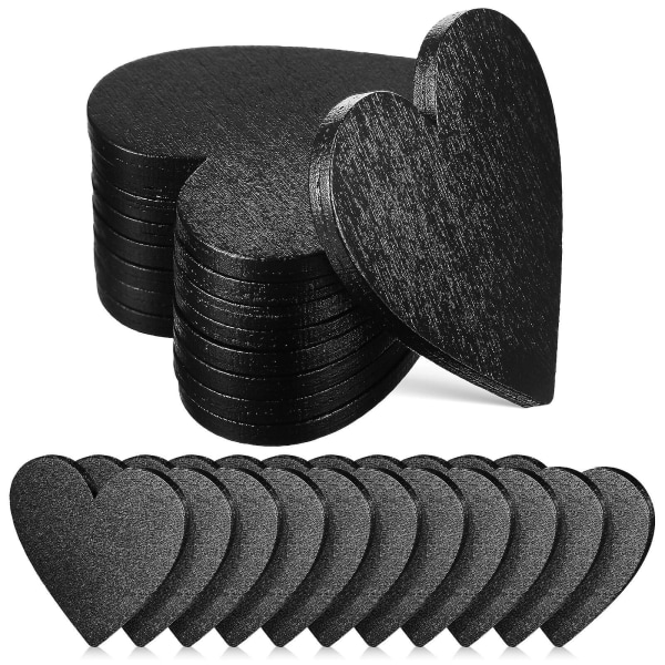 20-Pack Wooden Heart Heart Shaped Wooden Plate Decoration Heart Shape for Place Card Table Decoration DIY Crafts Black)