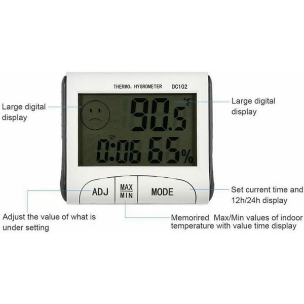 LCD inomhus termometer Mini LCD digital inomhus termometer hygrometer termometer klocka skrivbord väderstation med magnetisk stativ