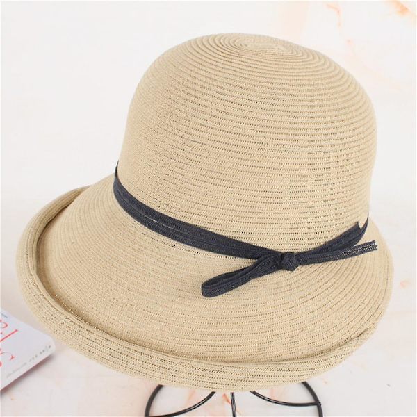 Hattar, Sommar Dam Bred Brätte Solhatt, Elegant Strukturerad Böjd Floppy Strand Halm Vikbar Floppy Hatt, Upf50+ Mors Dag Present (Mörkblå)