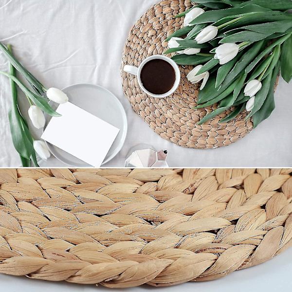 6 st 30 cm runda placemats av vattenhyacint, handgjorda placemats