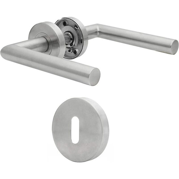 Dörrhandtag Borstat Rostfritt Stål Dörrhandtag Set Badrum och Toalett Invändiga Dörrar L-Form Silver Handtag Set