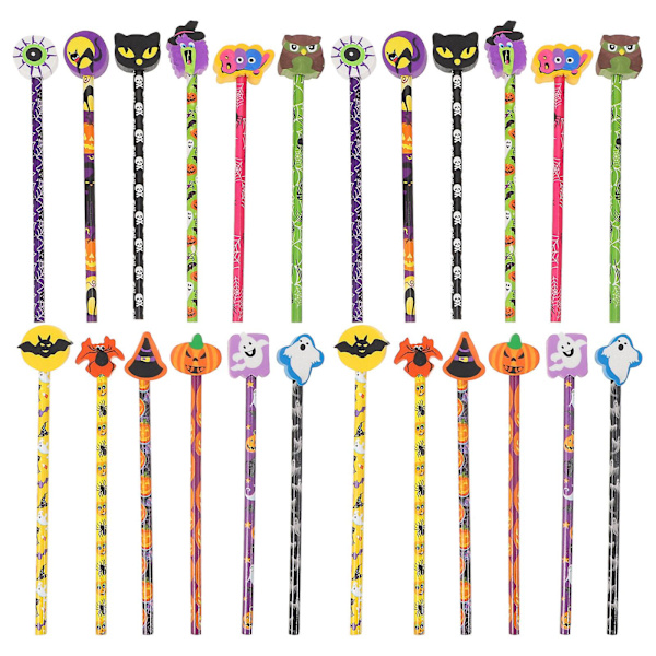 24 kpl Halloween-lyijykynää käytännöllisiä lasten koulun piirustuslyijykynät (satunnaisia värejä) (19,5X3,5X1,5CM, satunnaisia värejä)