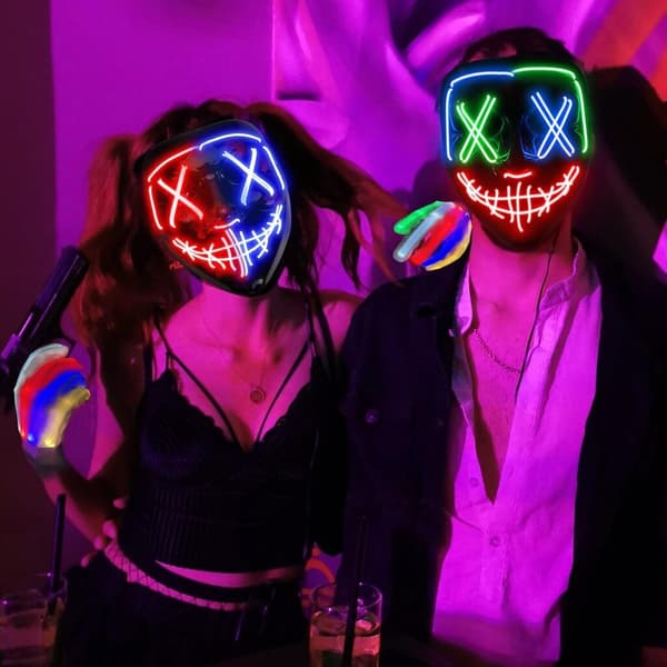 Halloween-naamio LED-naamio ja -käsineet useilla valotiloilla