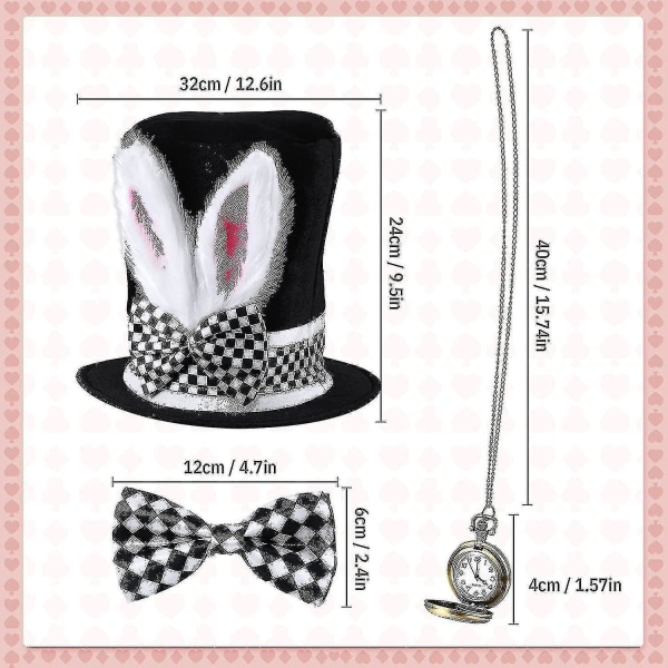 5 stykker hvidt kanin kostume sæt kanin øre top hat lår sokker kanin ur halskæde butterfly kanin næse S O