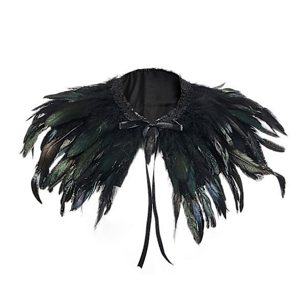 Gotisk Naturlig Fjäder Cape Sjal Shrug Axel Wrap Krage Halloween Fest Scarf（färg）