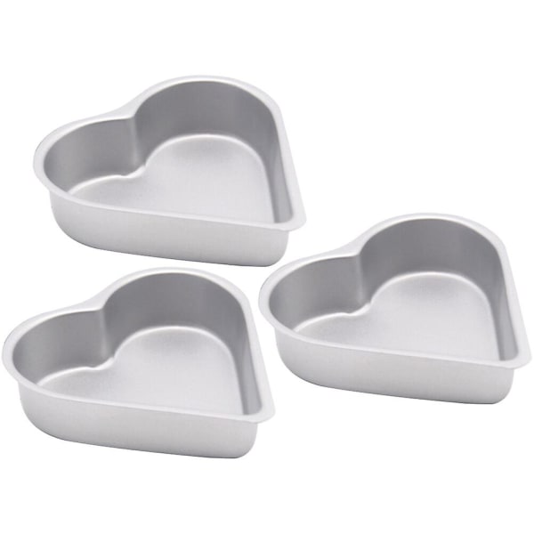 3-pack metallpuddingform hjärtformad kakform non-stick geléform metallpuddingbricka (9,8X9,5X2,4CM, silver)