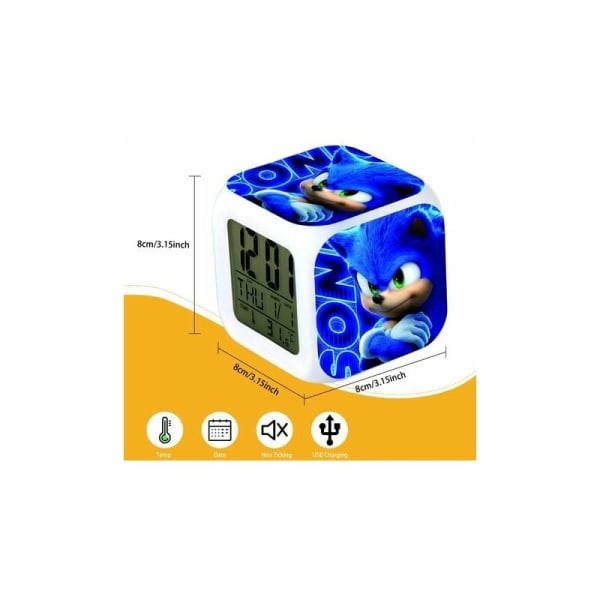Sonic The Hedgehog Kids digital väckarklocka med LED-skärm, skrivbordsklocka med 8 ringsignaler (Sonic Holding Arms)
