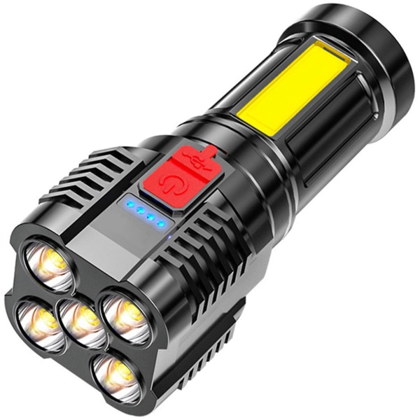 5 LED Lumen Super-Bright LED Taktisk lommelykt Oppladbart COB arbeidslys (Sort)