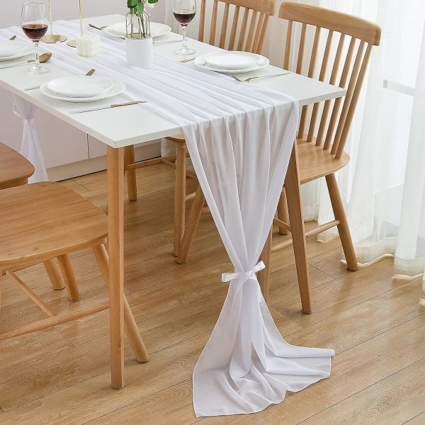 Chiffon bordløber, 72*304 cm, hvid bryllupsbordpynt Fødselsdagspynt