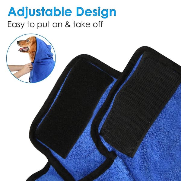 Hunde badekåpe håndkle med justerbar stropphette, Xl, blå