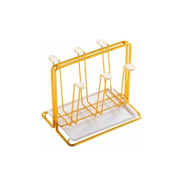 Metalldiskställ Guld Flaskhållare Kopp Torkställ Rostfritt Diskställ Organizer för Glas, Koppar, Kaffe Muggar - Med Vit Droppbricka