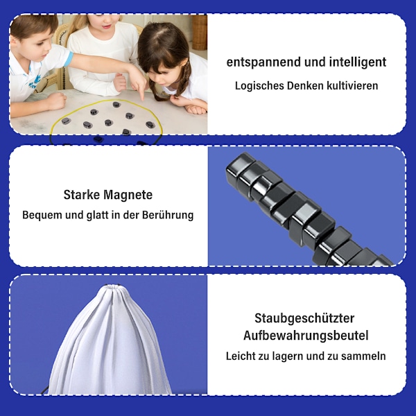 Magnetiskt schackspel, strategispel med pjäser, familjespel för barn och vuxna Rope + 20 pieces