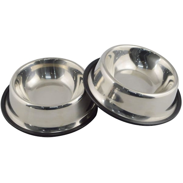 2 stk rustfritt stål hundematbolle med gummibase for hunder 18 cm