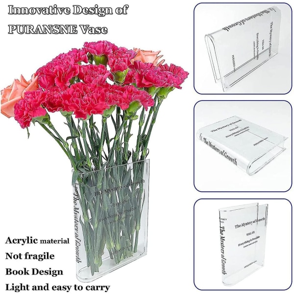 Bokformad blomvas - klar blomvas | Kulturell smak Dekorativ akrylvas för unika hem sovrum kontor Accent bok prydnad