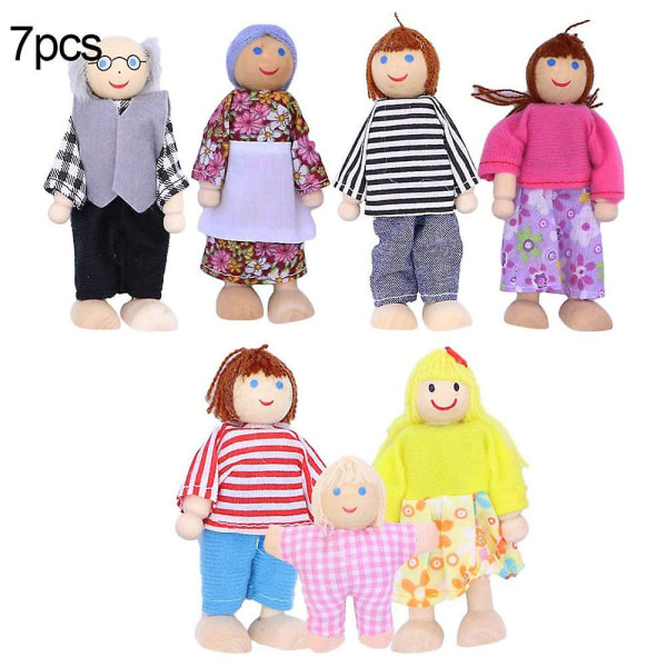 Puinen Happy Family pukeutunut nukke Joustavat nivelet Nukke Lasten Lelu Syntymäpäivälahja (7 jäsentä)