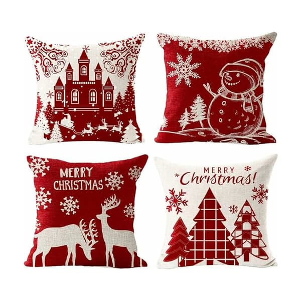 4 st bomullslinne örngott vinter jul älg slott snögubbe mönster dekor soffa sovrum hem 45 x 45cm