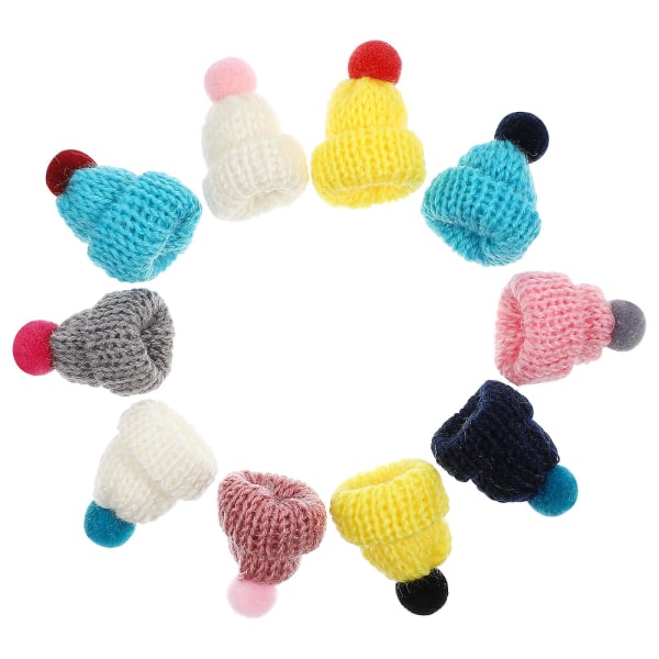 10-pack stickad mössa prydnader minihatt prydnad mini ull hattar DIY konsttillbehör (blandade färger som bilden)