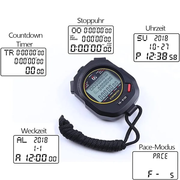Digital Stoppur Sports Timer Klocka Multifunktion Fickur Digital Stoppur Visning av 100 Banor