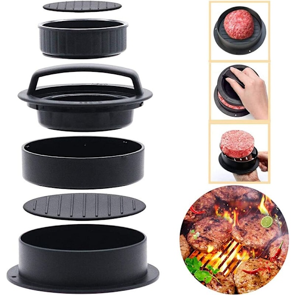 Hamburgerpress, 3 i 1 med 100 non-stick ark, non-stick hamburgerform kit, hamburgerpress för hamburgare/grill/köttfärslimpa/köttbullar