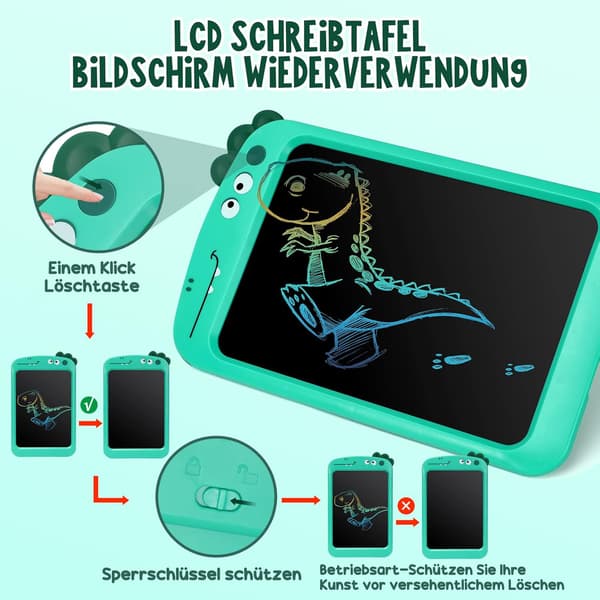 8.5\" LCD Skrivplatta Dinosaurie Ritbord, Barnpresent Grön