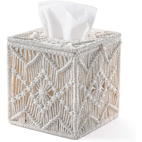 Servetthållare Boho Decor Kvadratisk Pappershållare Med Pärlspänne Makramé Servett Organizer
