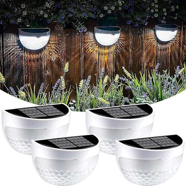 Utomhus solcellslampa med 6 LED-lampor för däck, trädgård, uteplats, trappor, staket (vit)