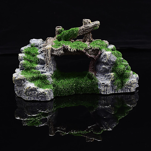 Akvariedekor Set Resin Berg Träd Gömställe med Mossa och Drivved för Fisk Sköldpadda Räka