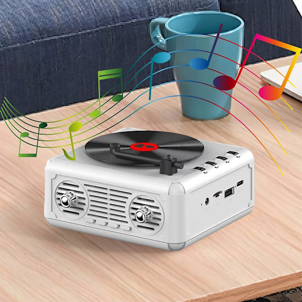 Skivspelare Trådlös Bluetooth Ljud Retro Kreativ Mini Bärbar Kort Insats Liten Högtalare Subwoofer Present (Vit)