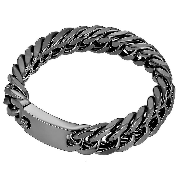 Herr kubansk kedjebracelet i rostfritt stål, retro länk, chunky handled (svart)