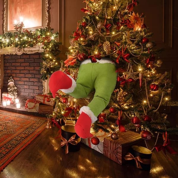 Juletrepynt, Grinch utstoppede elfenben og burlapkrans for festlig dekor