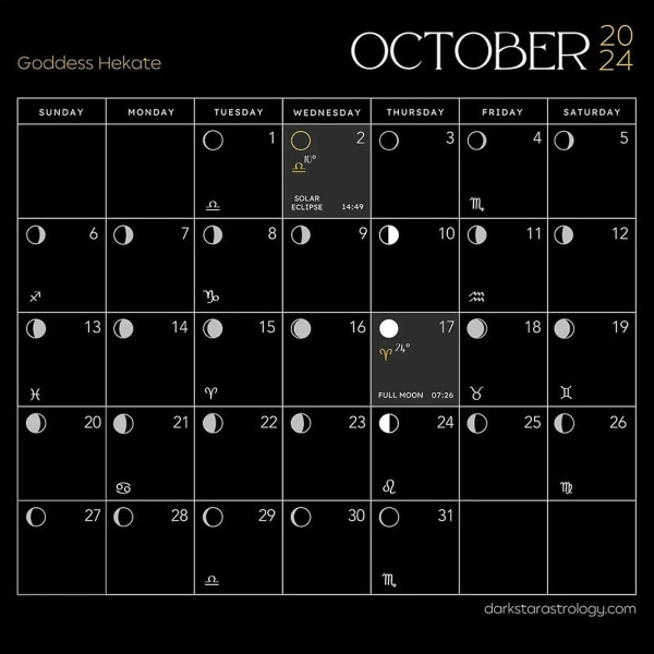 Dark Goddess 2024 Calendar Black Wall Calendar, Månefaser gresk mytologi gaver, 50 % tilbud