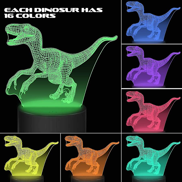 3D Dinosaur Natlampe Sæt, 4 Stykker med Fjernbetjening