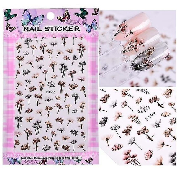 F199 Blomster 3d Kunst Stickers Dekaler Lim Manicure Negle Tips Dekoration