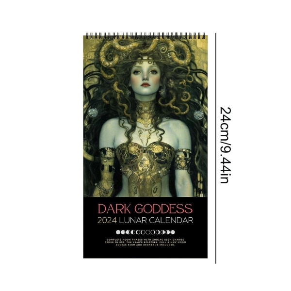 Dark Goddess 2024 Kalender Svart Veggkalender Månefaser gresk mytologi Gave, 50 % tilbud