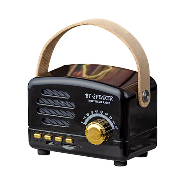 Bärbar retro Bluetooth-högtalare nostalgisk plugin trådlös ljud FM-radio uppgradering lång Bluetooth-högtalare med handtag（Svart）