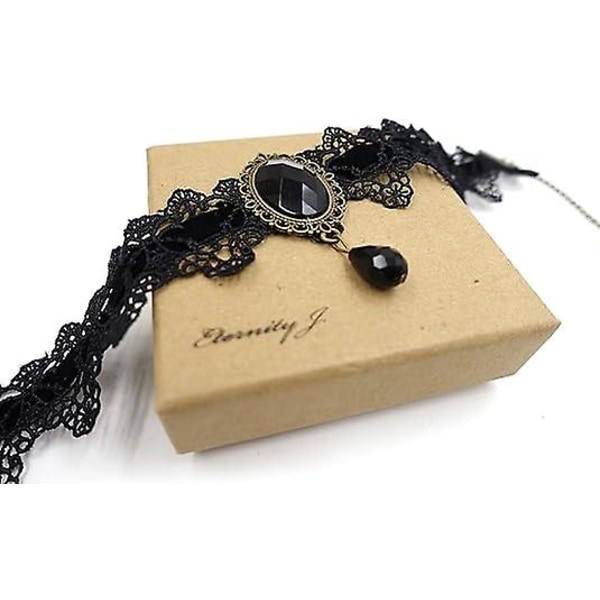Vintage håndlaget blonder kongelig hoff vampyr halskjede gotisk halskjede armbånd svart anheng kjede, syntetisk