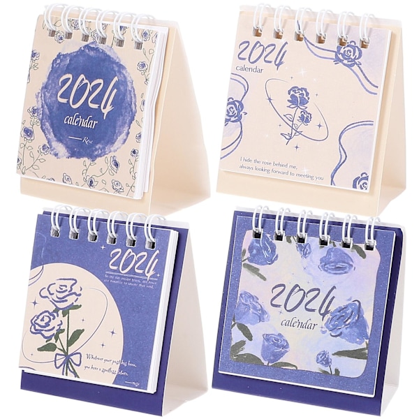 4-pack kontorsvertikal skrivbordskalender dekorativ skrivbordskalender utsökt månadskalender (7X6.5X0.5CM, blå)