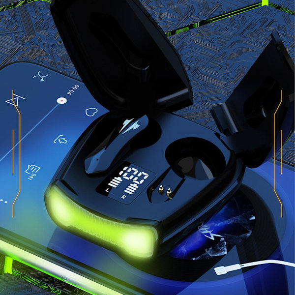 Spel Bluetooth-headset Touchs Digital Display Dubbeldörrar Sport Headset FAN0497（Svart）