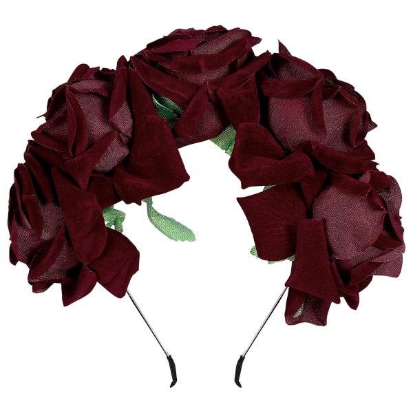 Frcolor Elegant Rose Blomster Hovedbånd Hår Foto Rekvisit til Bryllup Fest Cosplay Ferie (Claret)