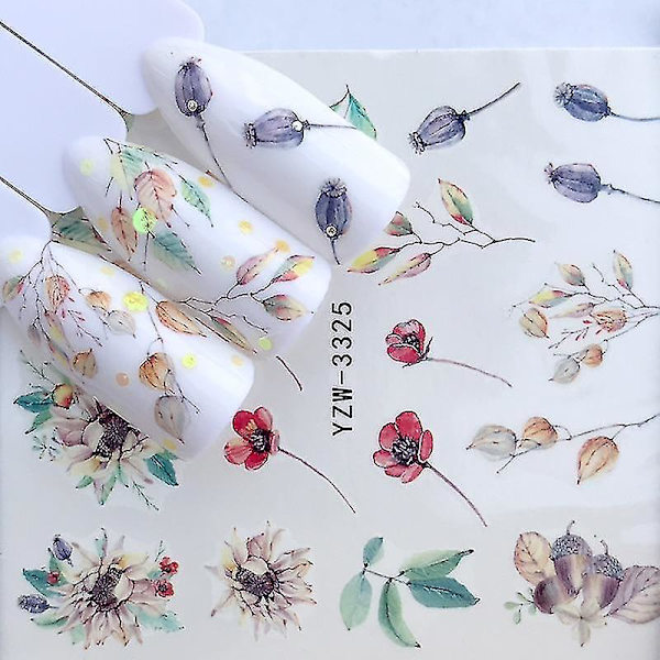 YZW 3317 1 ark akvarel blomster negleklistermærke gel wraps dekoration manicure