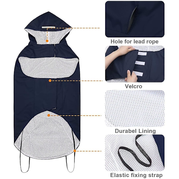 Extra stor hundregnrock med reflexremsor 100 % vattentät hundregnjacka（6XL）
