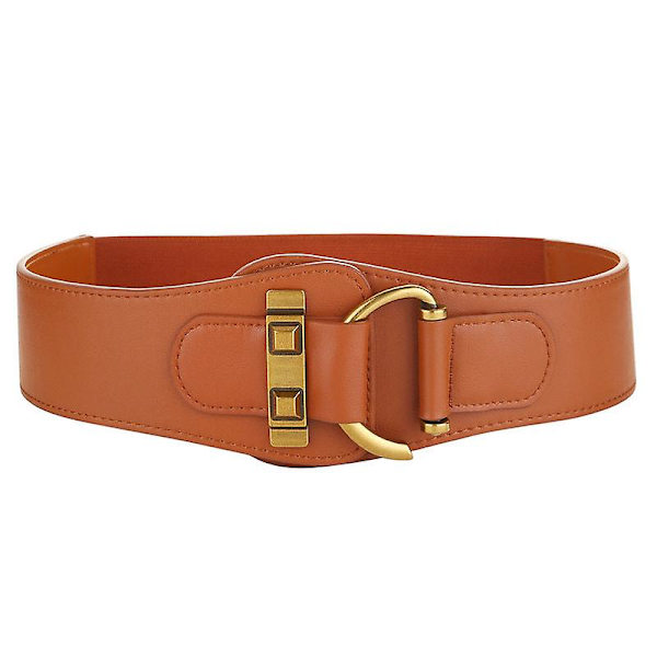 Elastisk midjeband dam äkta läder bred bälte med klänning kappa dunjacka bälte（Brun）