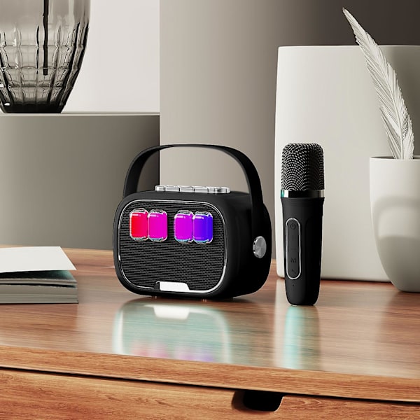 Handhållen sång och tal integrerad Bluetooth liten högtalare Mini handhållen bärbar utomhus familjesamling Karaoke verktyg FAN0474（Svart）