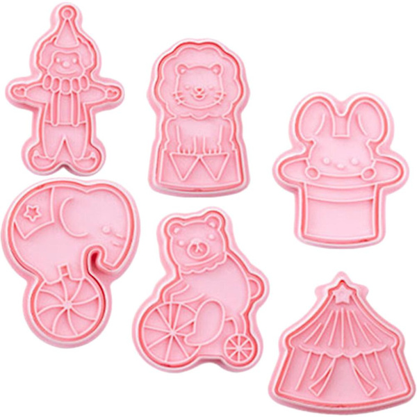 6-pak cirkus småkageforme cirkus fudgeforme plastikforme køkken bageværktøjer (7.6X5CM, pink)
