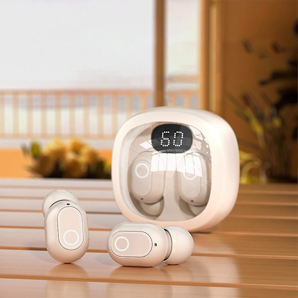 Trådlösa öronsnäckor Bluetooth 5.3-hörlurar med digital LED-intelligensdisplay, inbyggt mikrofonheadset för träning, spel, löpning 20240392（Svart）