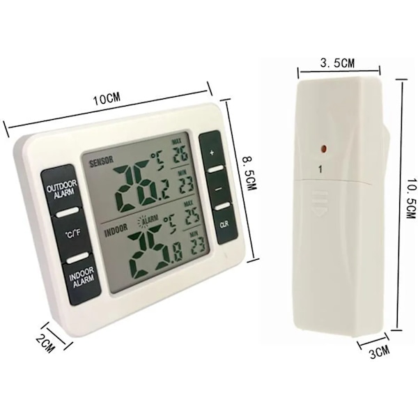 Kylskåpstermometer, Frysskåpstermometer, Digital med 2 sensorer, Termometer för frysskåp med temperaturlarm