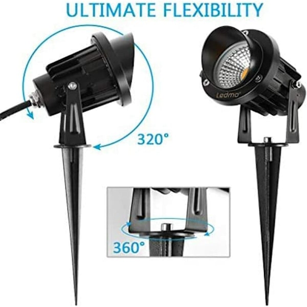 9W LED-strålkastare för utomhusbruk med markspett 3000K-3300k 900LM LED-spikbelysning för utomhusbruk IP65 Vattentät trädgårdslampa Varmvit 2-pack