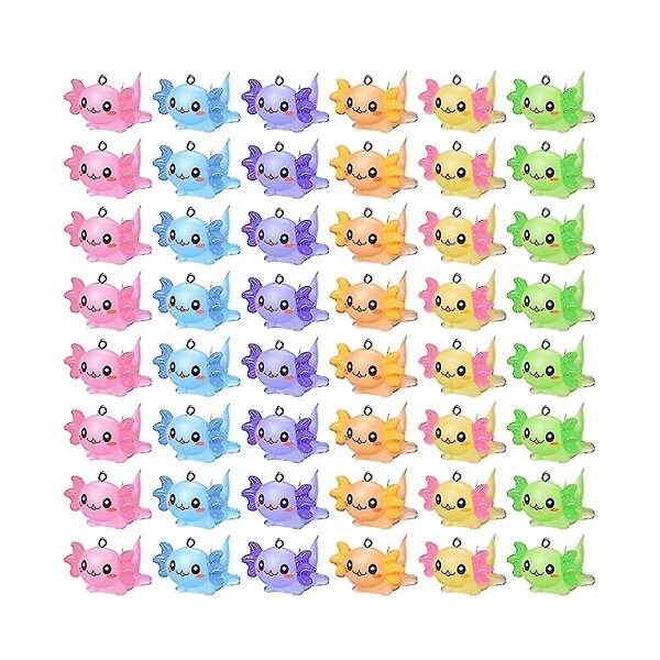 48 stk Animal Charms Axolotl Resin Charms For smykker å lage bittesmå harpiks Dyr Resin Figurer Minia（Multicolor）